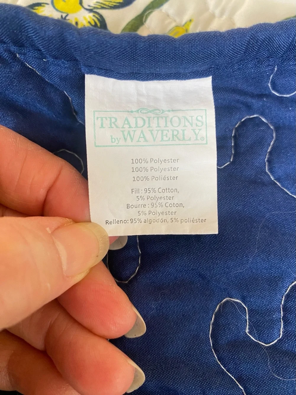Waverly 3 pc King Blue and Green Floral Quilted Bedspread Like New